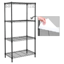 Black 4-Tier Carbon Steel Wire Garage Storage Shelving Unit with 8 Hooks (23.6 I
