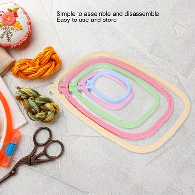 Lot de 5 cercles à broder carrés en plastique ABS coloré, outils de loisirs créa - Photo 1/4