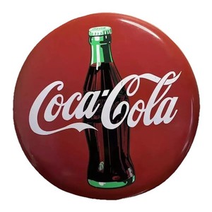 Coca-Cola Metal Button Sign 12” Round Red 1990, Original, Vintage
