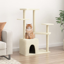 vidaXL Cat Tree Cream Engineered wood, plush, sisal Medium Modern
