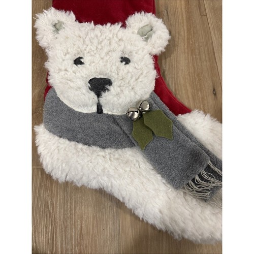 Weihnachtsstrumpf Fuzzy Bear mit Glocke & Schal 24" Vintage - Bild 3 von 7