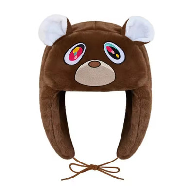 Kanye West Graduation Bear Plush Hat   Hip Hop Streetwear Beanie with Ears
