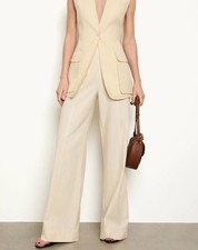 NEW Ulla Johnson Yalena Cowrie Wide Leg Pants Sz 2 Double Breasted Button Ivory