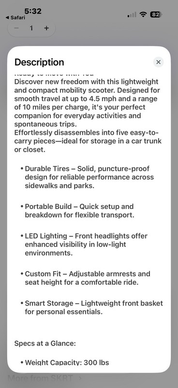 SKRT R100-1 4-Wheel Electric Mobility Scooter Red Basket LED 4.5 mph 300 lb