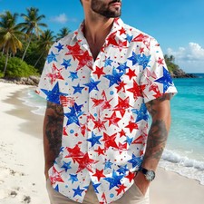 Patriotic USA Hawaiian Shirt 4th of July Design