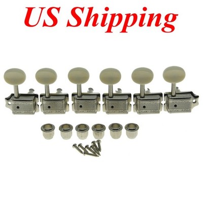 Wilkinson Deluxe 6 Inline Vintage Guitar Tuning Pegs Nickel with Ivory Button