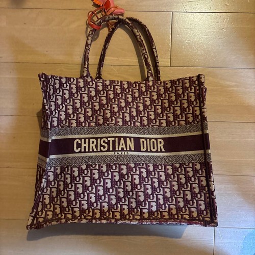 Christian Dior Maroon Logo Tote Bag Textile Interior Used From Japan