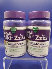 2 Pack Vicks ZzzQuil Pure Zzzs Melatonin + Chamomile Lavender Gummies 60ct 02/27