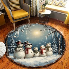 140cm 140cmSnowman Family Winter Style Round Mat - Lightweight Non-Slip Machine
