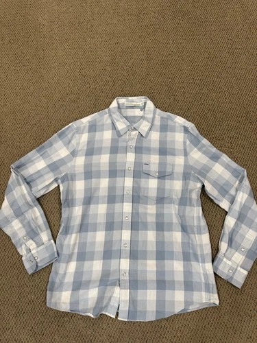Criquet Men’s Button Down Plaid Blue Shirt Size Large Pearl Snap Buttons L - product listing photo