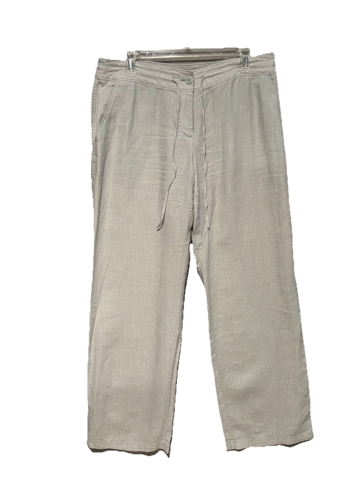 Size 10 Tommy Bahama Wide Leg Linen Drawstring Pants Women Silver Stripe