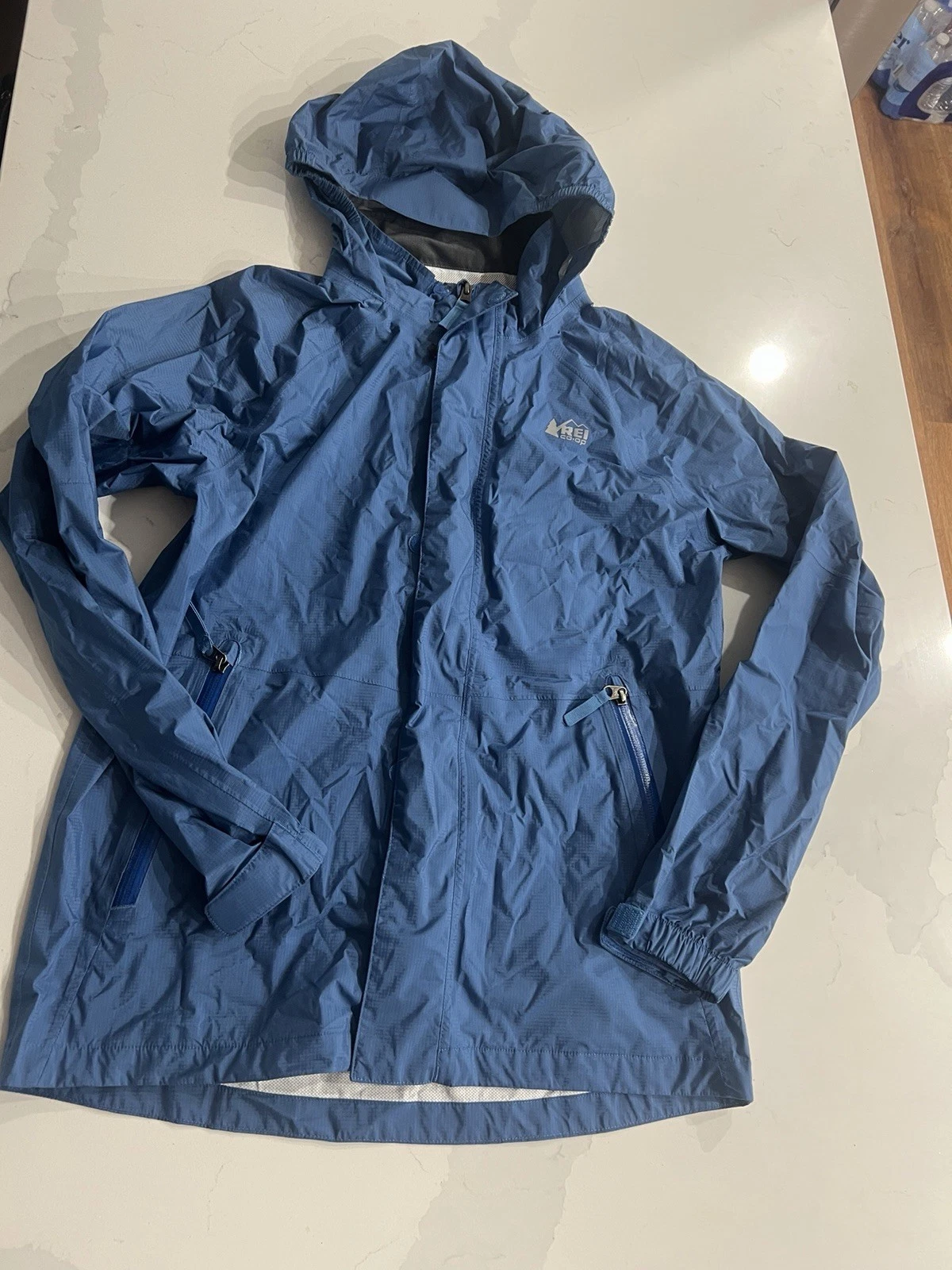 REI Co-op Kids Rainwall Rain Jacket Blue Waterproof Hooded 14/16 Large