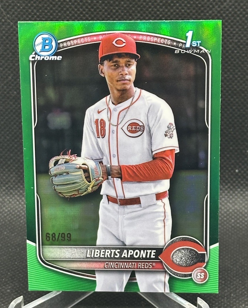 2025 Bowman Chrome Liberts Aponte 1st Prospect True Green Refractor /99 Reds