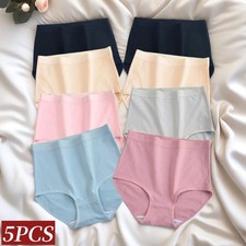 High Waist Cotton Panties Solid Women's Soft Stretch Underwear M XXXL 5 Pcs