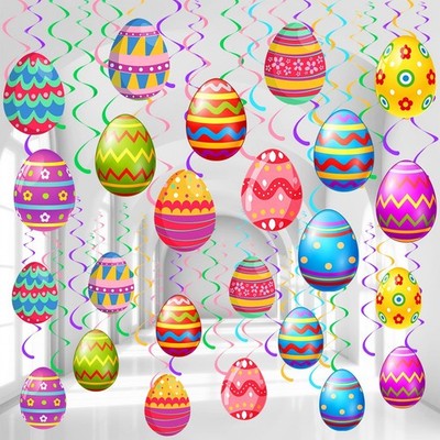 Lincia 72 Pcs Easter Egg Hanging Swirl Decorations Happy Easter Party Ceiling...