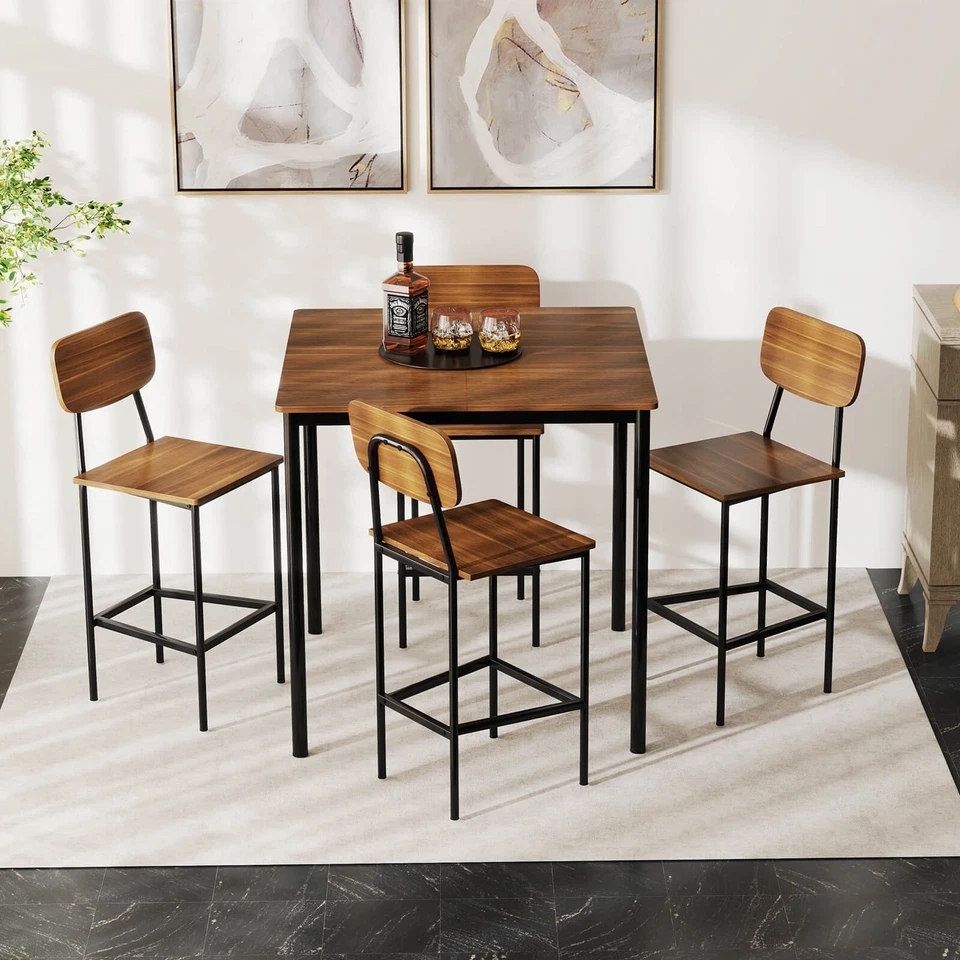 5-Piece Industrial Dining Table Set w/ Counter Height Table & 4 Bar Stools - Image 4 of 4