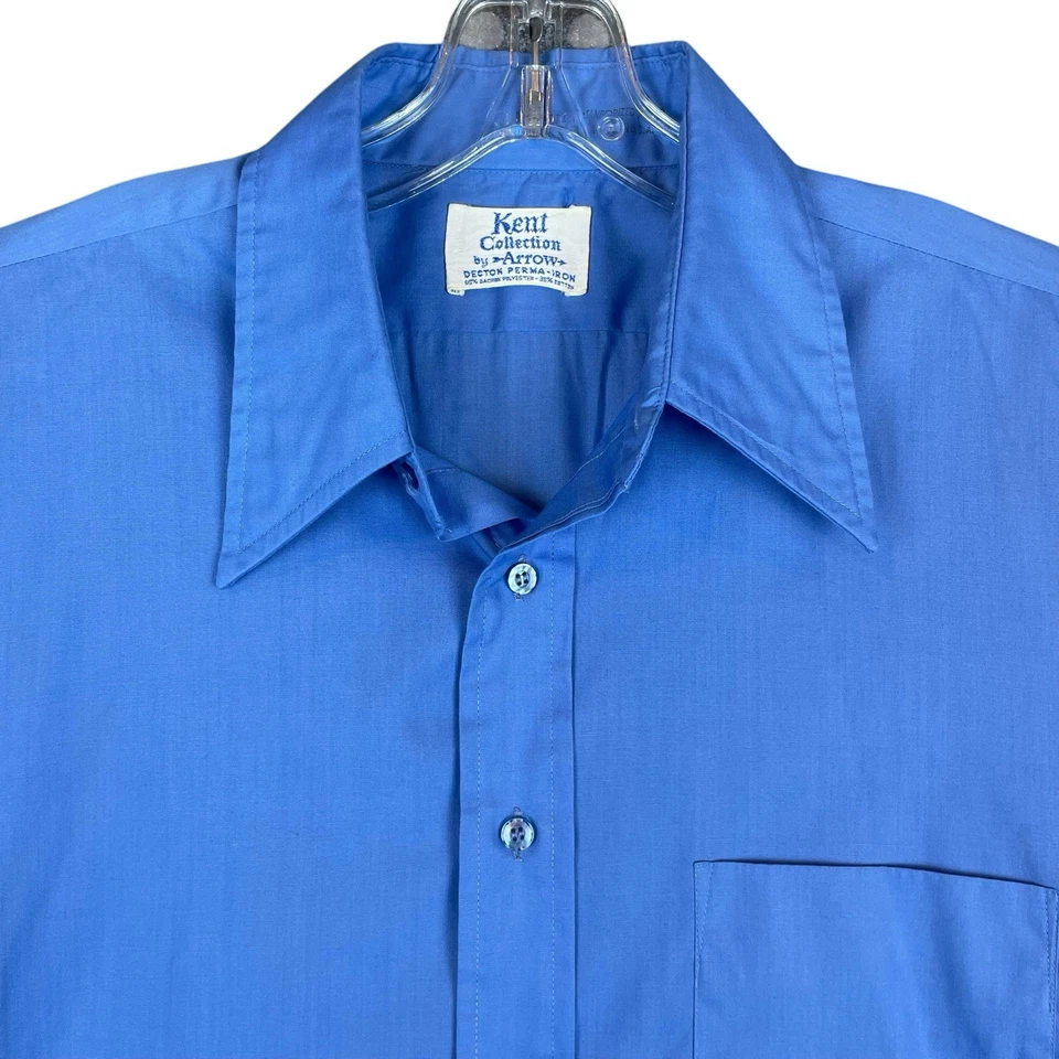 Camisa de vestir vintage años 70 colección Kent para hombre 16,5x33 azul botón manga larga Foto 3 de 4