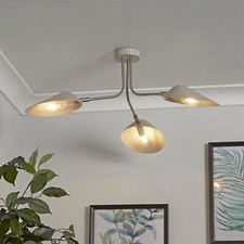 Laila 3 Light Semi-Flush Ceiling Light - Satin Nickel & Stone Finish