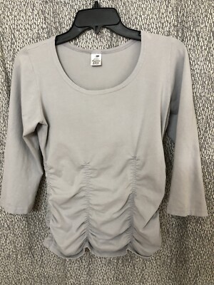Magdalena Womens Ruched Blouse  Top Gray Cotton Spandex Size M USA Made