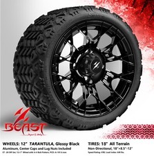 4x Golf Cart 12x7 Black Tarantula Wheelsrims And 18 All-terrain Tires