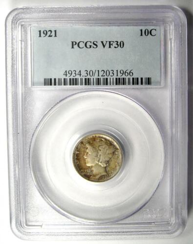 1921 Mercury Dime 10C Coin - Certified PCGS VF30 - Rare Key Date! - Picture 2 of 6