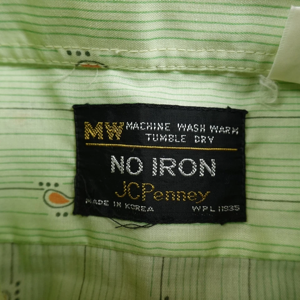 VTG JC Penney Shirt Mens M 15.5 Green Paisley Button Up Western Rodeo Cowboy 70s - Image 4 of 4