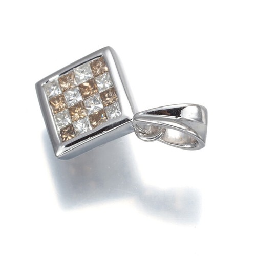 Brown &Clear Diamond 0.58ct Mystery-setting Pendant 18K 750 White Gold - Picture 2 of 4