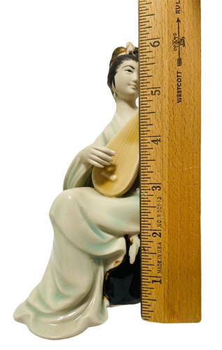 Geisha Porcelain Asian Sculpture Figurine Japan Female Guitar Player 6” Tall - Picture 9 of 11