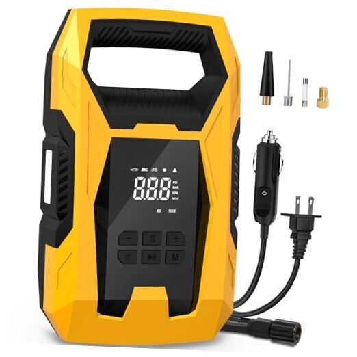 AC/DC Tire Inflator Portable Air Compressor, Dual Power for Home 110V AC and