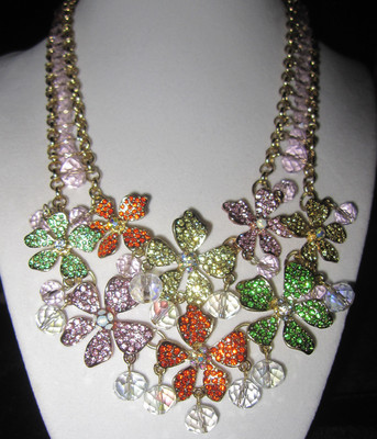 Betsey Johnson ''Flower Boost'' Pave Flower and Faceted Bead Necklace, 19''