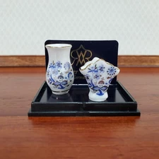 Dollhouse Vases x2 Reutter Porcelain Blue Onion Design 1:12 Scale Miniatures
