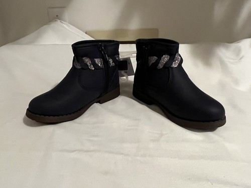 OSHKOSH B'GOSH LITTLE GIRLS BLUE SILVER TRIM ZIPPER SIDE BOOTS SIZE 10 NEW - Picture 2 of 17