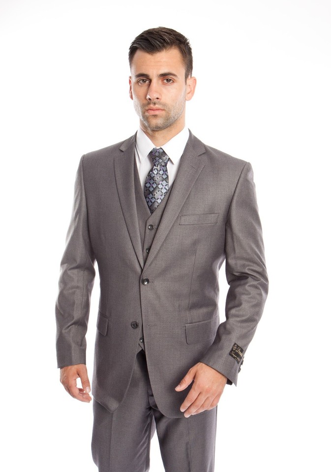 Men's Three Piece Vested Suit Modern Fit Two Button Formal Solid Dress ...