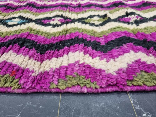 Moroccan Boujaad Handmade Rug 2'3"x13'4" Berber Geometric Purple Black Wool Rug - Picture 9 of 12