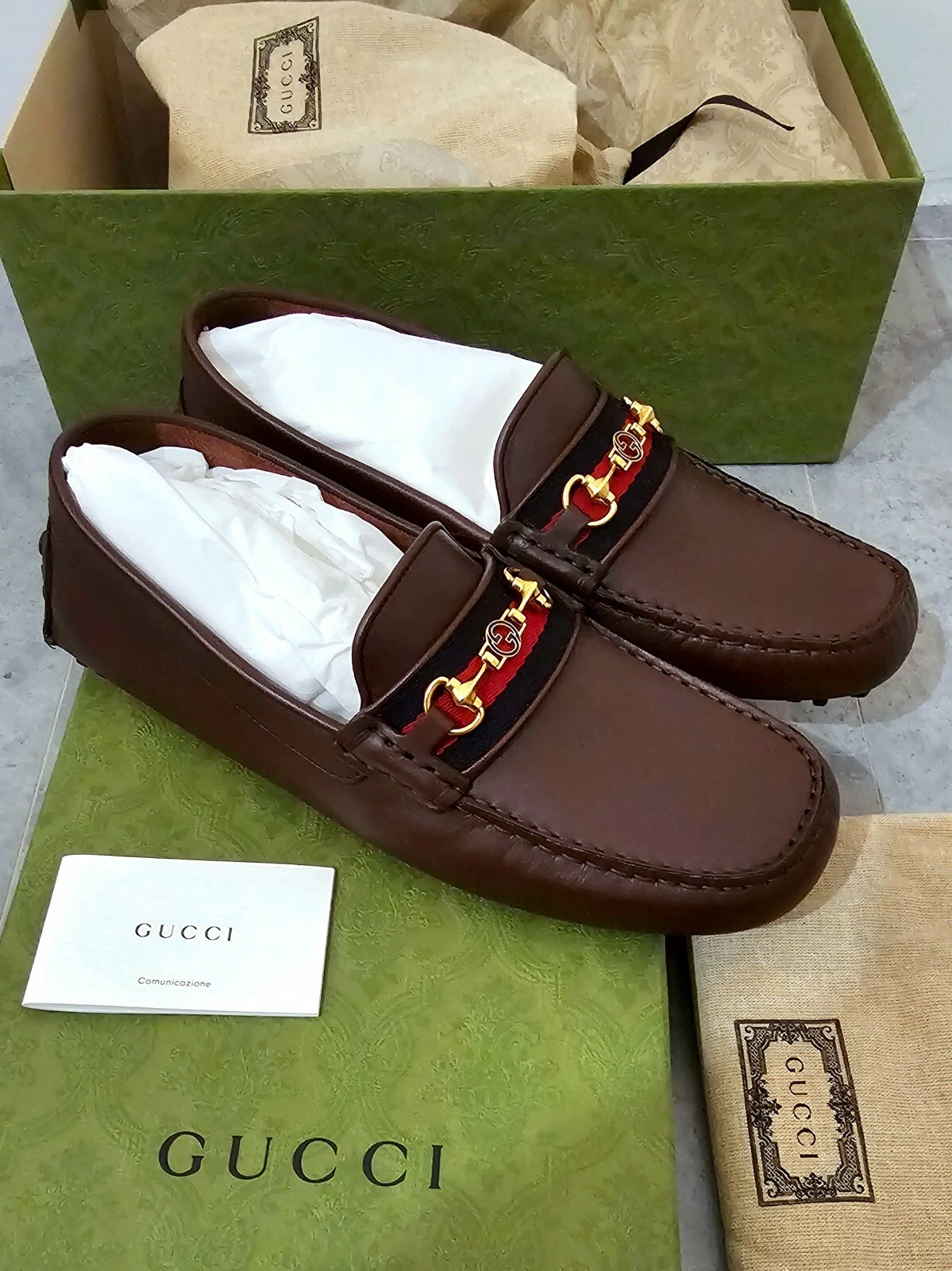 Chaussures mocassins GUCCI Horsebit GG UK 8,5 9,5 neuves dans leur boîte