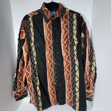Vintage WRANGLER Pearl Snap Atec Western Navajo Printed Men's Shirt L Cowboy