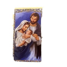 Carte Sainte Noël Sainte Famille Fond Bleu Avec Prière De Noël Neuve