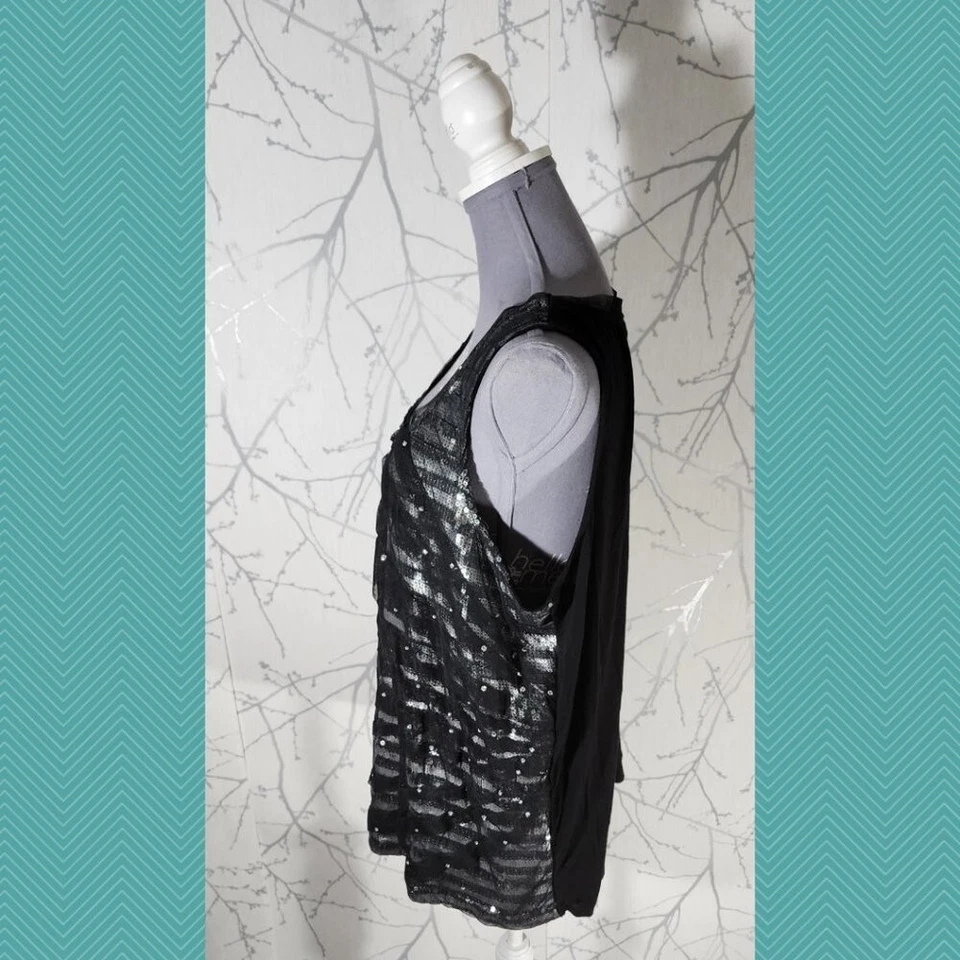 Addition Elle Black Mesh Overlay Sequin Sunbeam Tank | Women's 4X - Image 3 of 4