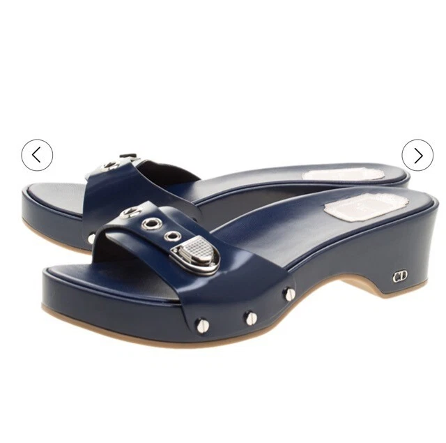 Chaussures à enfiler cuir bleu Dior sabots en bois 5 cm taille / US W8,5