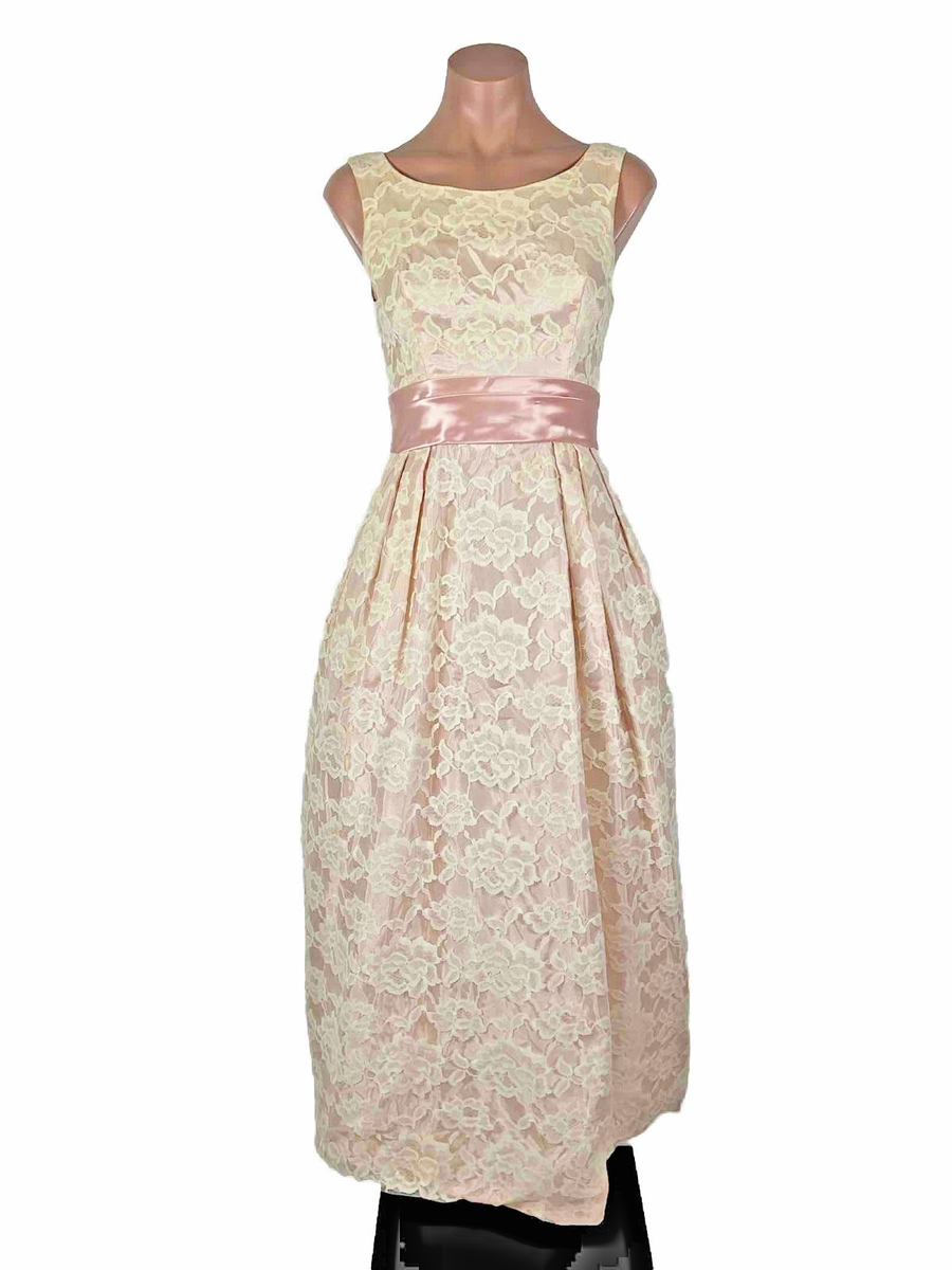 sachin and babi light blue dress Vintage 40s 50s Pink Lace Evening Dress Sheath Fit Flare Satin Bow Formal  Prom