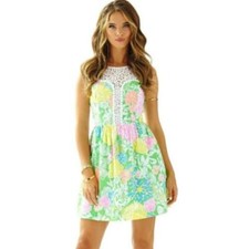 Lilly Pulitzer Raegan Dress Hibiscus Stroll Lace Insert Womens 0