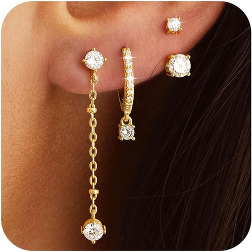 3 Pairs Earrings Set for Multiple Piercings, Gold Stackable Earrings for Women,