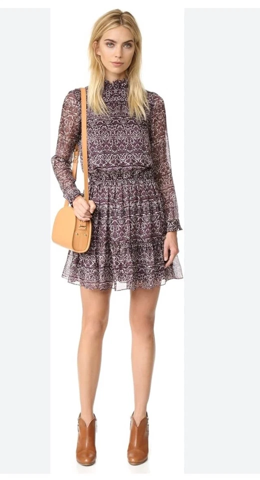 Shoshanna Bonne Floral Keyhole Shirred Silk Chiffon Floral Print Boho Dress Sz 6 - Image 2 of 4