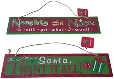 Lot of 2 Greenbrier International Christmas Holiday Home Decor Wall Sign 3.5"