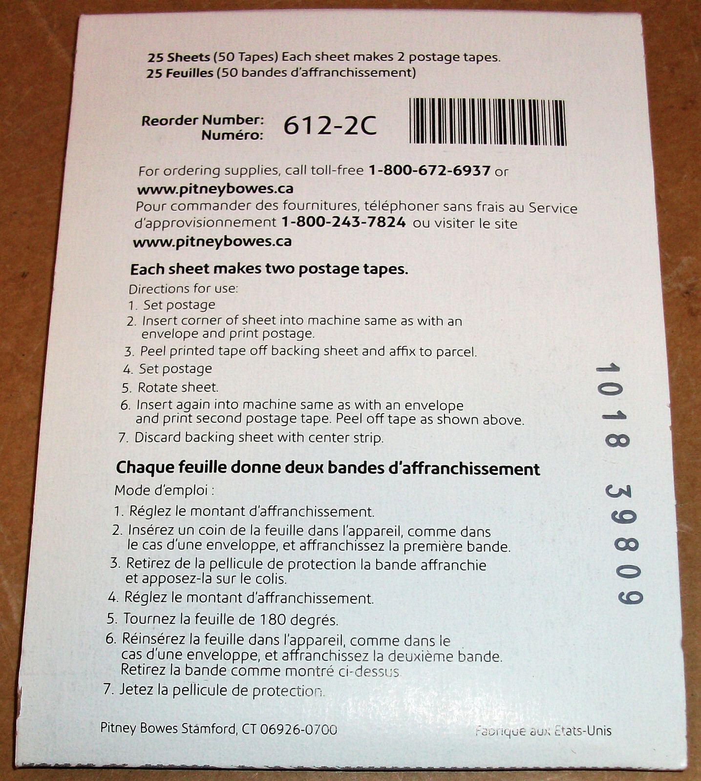 GENUINE PITNEY BOWES 6122C POSTAGE METER TAPE STRIPS 25 SHEETS 50