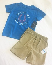 Lucky Brand Boy's Short Sleeve Shirt Short Set blue Tan Size 24m