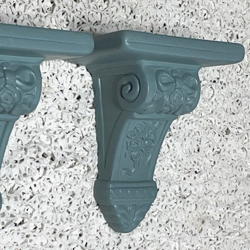 Vtg Pair Ceramic Wall Shelves Bows Flowers Hearts Sage Green 7.5" Cottage Core - Picture 3 of 7