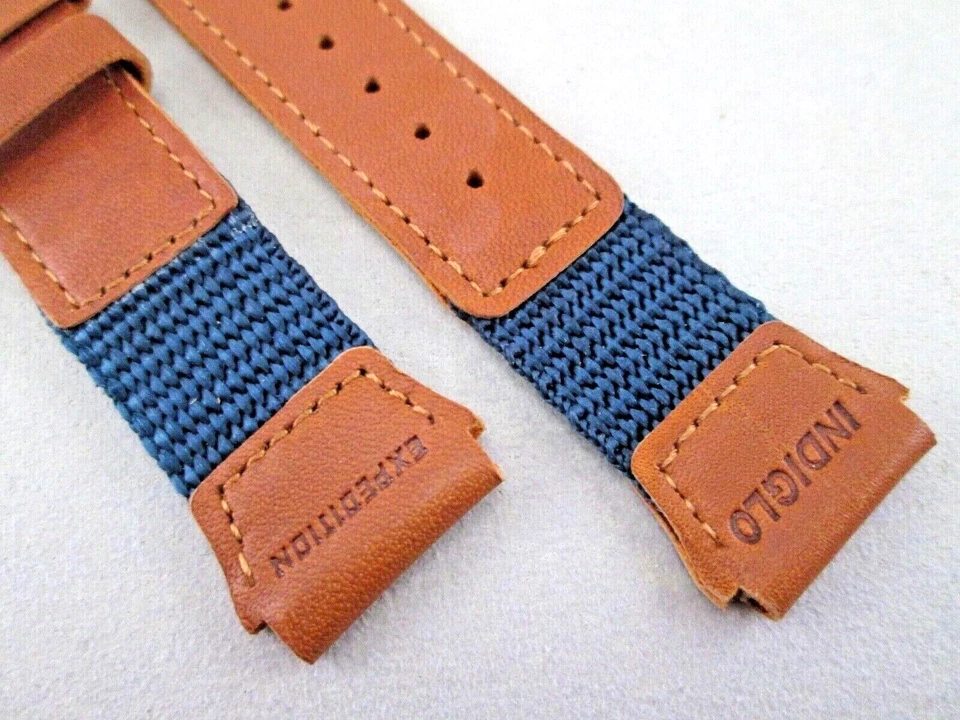 Correa de reloj Timex Expedition genuina 19 mm tamaño taco verde azulado nailon cuero tostado Foto 4 de 4