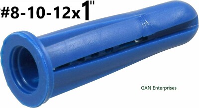 Conical Plastic Anchors #10-#12 x 1'' Blue 1/4'', With or Without #10 x 1'' Screws