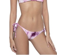 PQ Pilyq Spell Full Bikini Bottoms Tie Sides Large Ribbed Purple Pink